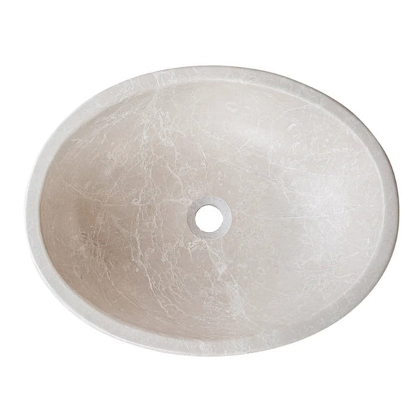 Botticino Marble Natural Stone Oval Shape Vessel Sink Honed (W)16