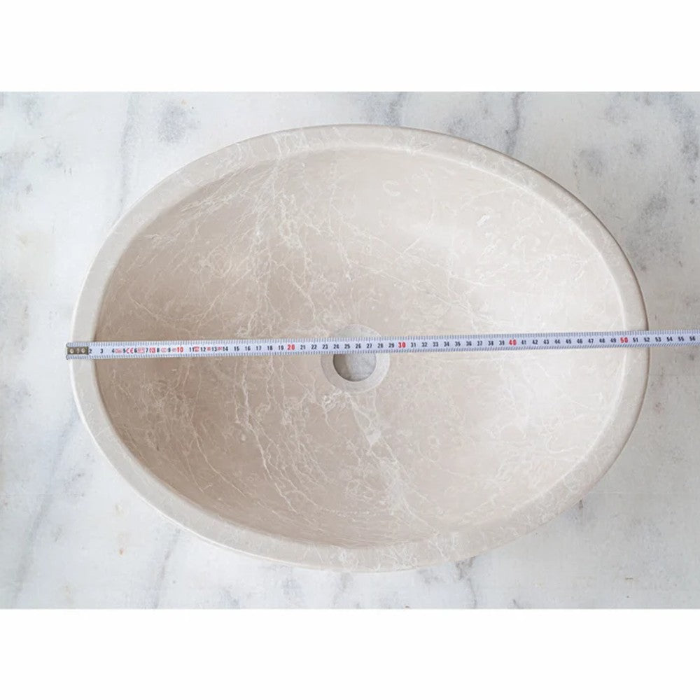 Botticino Marble Natural Stone Oval Shape Vessel Sink Honed (W)16