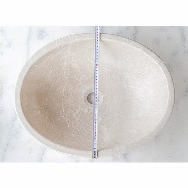 Botticino Marble Natural Stone Oval Shape Vessel Sink Honed (W)16