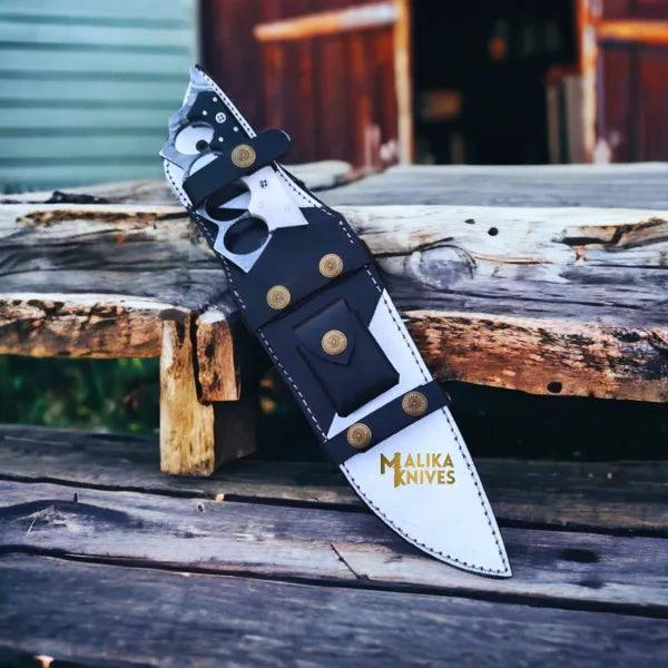 Black White Damascus Knuckle Bowie Knife Resin Handle