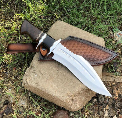 Bowie Knife D2 Steel Blade Dual Guard Leather Sheath