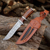 Raider Damascus Steel Bowie Knife with Exotic Rose Wood Handle & Sheath