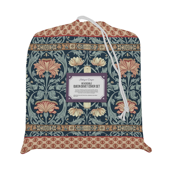 5 Piece Reversible Duvet Cover Set | Cotton Blend | Tewksbury - William Morris Inspired Collection