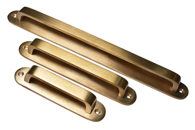 Unlacquered Brass Brushed Round Drawer Pulls with Backplate