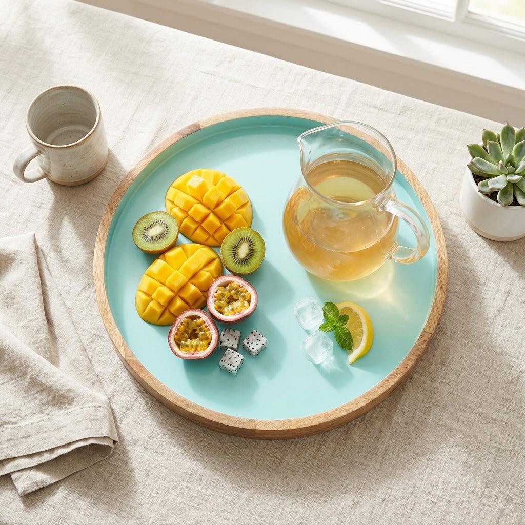 House of Avana Blue Round Mango Wood Platter