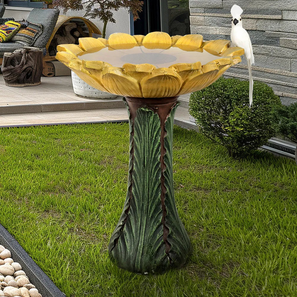 Concrete Sunflower Bird Bath Sculpted Basin 24 Inch