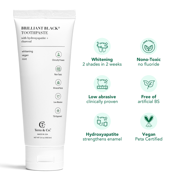 Brilliant Black® Charcoal Whitening Toothpaste with Micro-Hydroxyapatite (Fluoride-Free, Enamel Strength & Sensitive Teeth Relief)