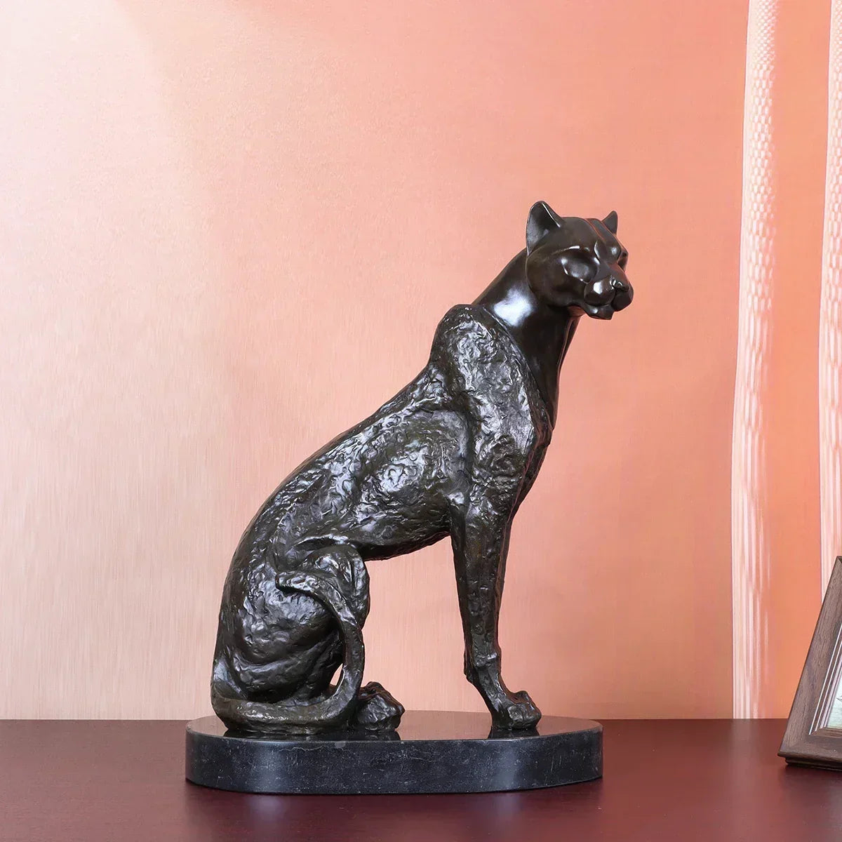 Bronze Cheetah Decorative Sculpture for Living Room Tabletop Decor