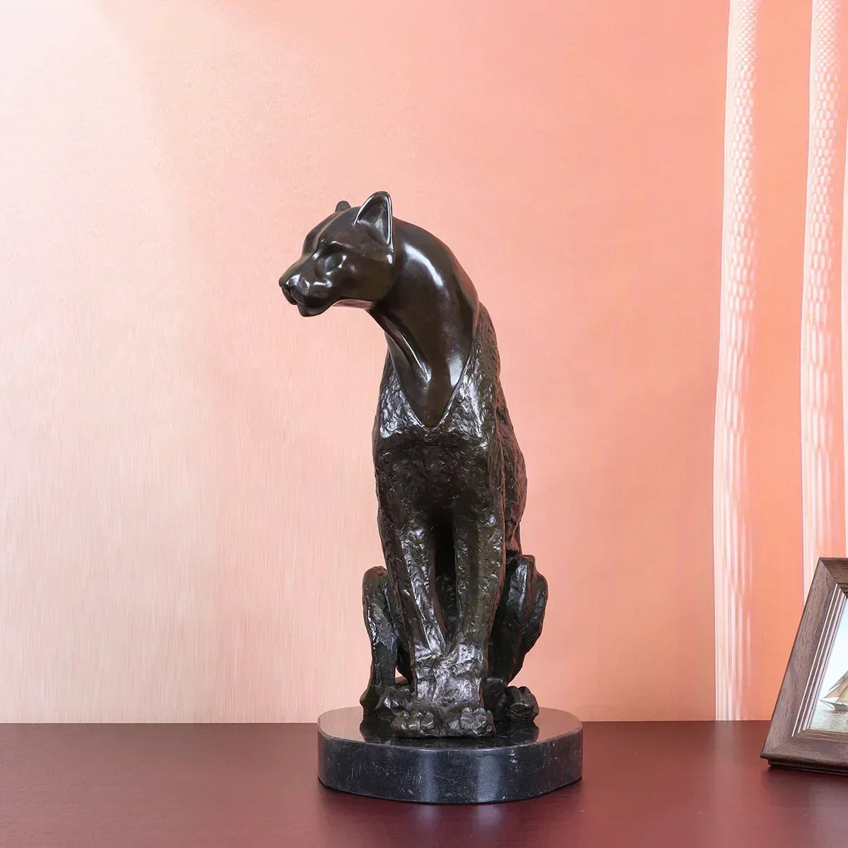 Bronze Cheetah Decorative Sculpture for Living Room Tabletop Decor