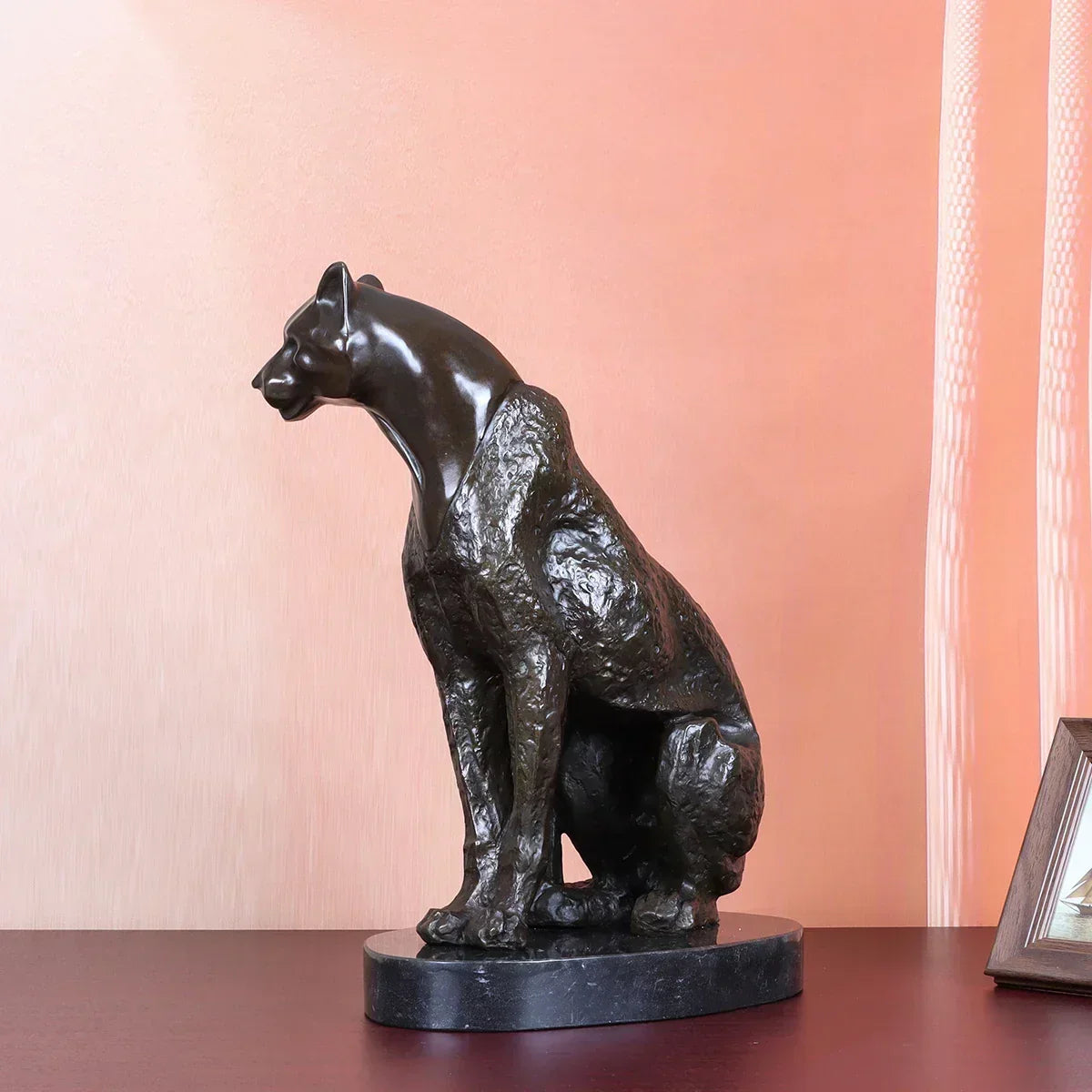 Bronze Cheetah Decorative Sculpture for Living Room Tabletop Decor