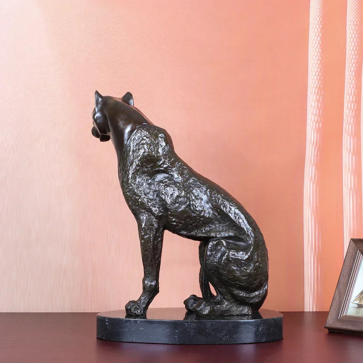 Bronze Cheetah Decorative Sculpture for Living Room Tabletop Decor