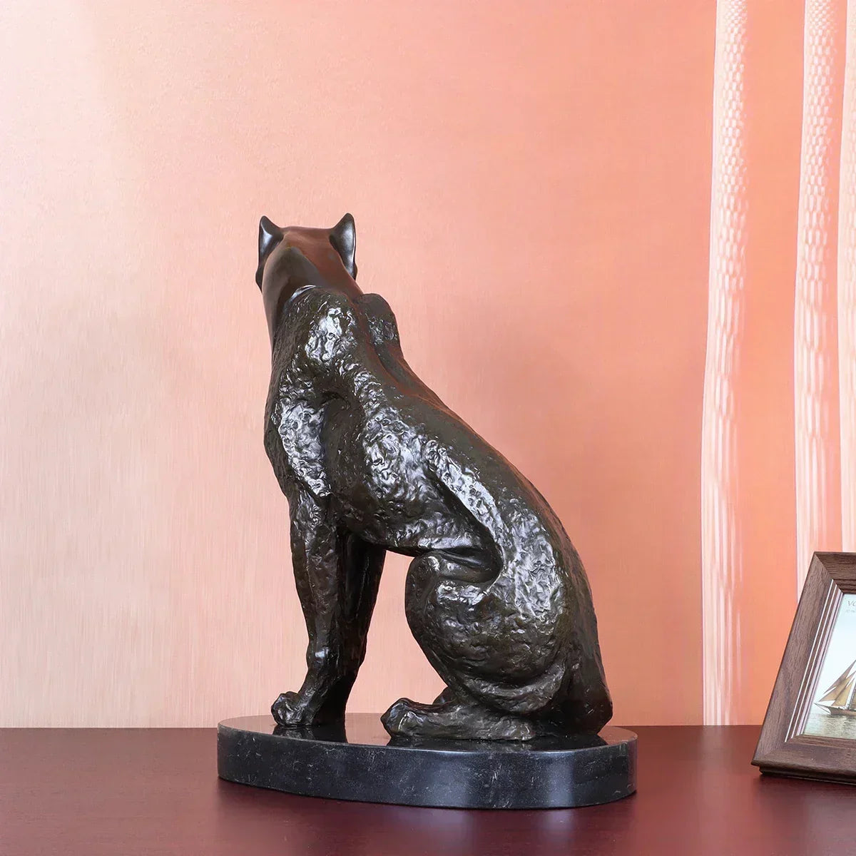Bronze Cheetah Decorative Sculpture for Living Room Tabletop Decor