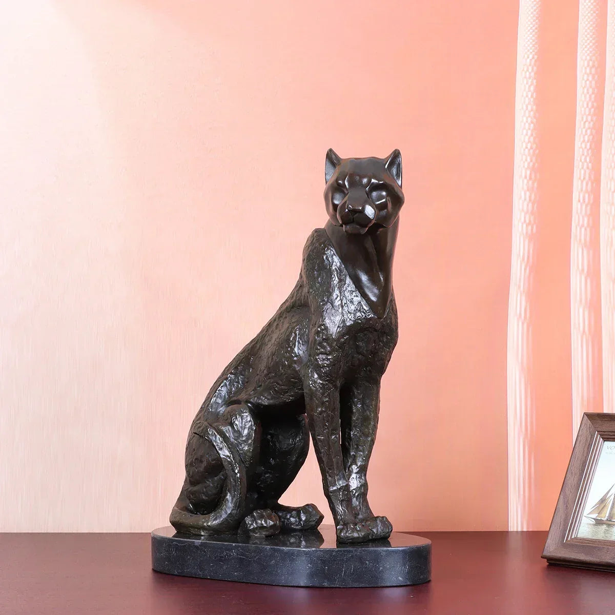 Bronze Cheetah Decorative Sculpture for Living Room Tabletop Decor