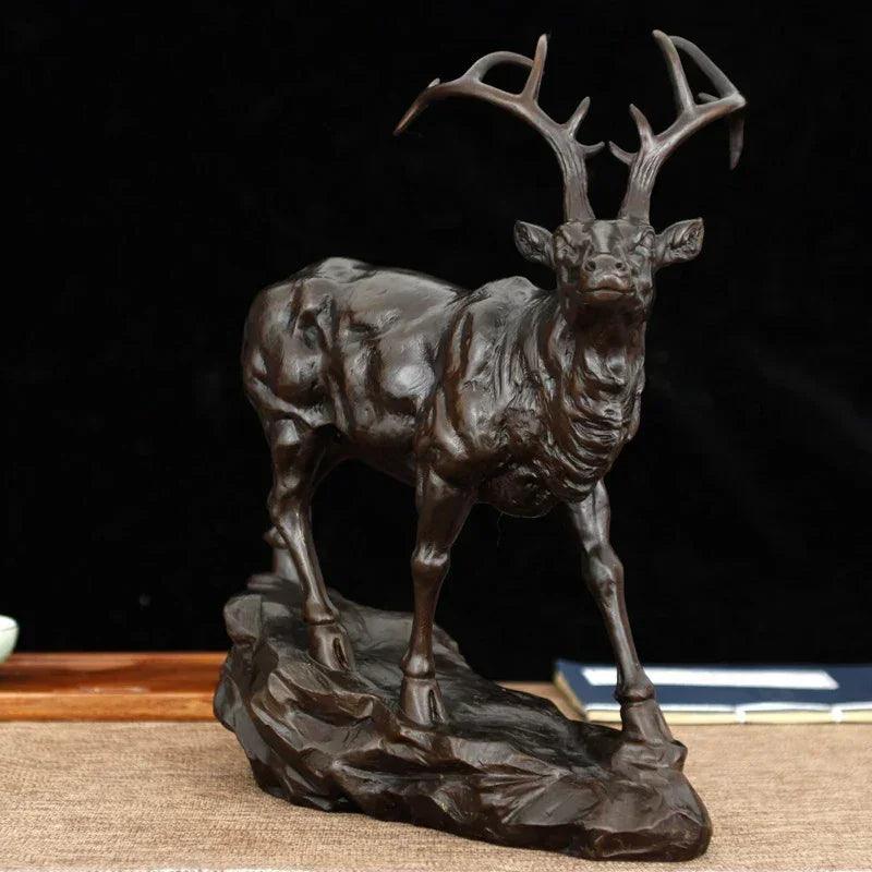 Bronze Deer Buck Decorative Sculpture for Living Room Tabletop Decor