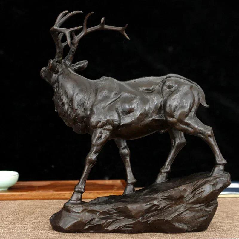 Bronze Deer Buck Decorative Sculpture for Living Room Tabletop Decor