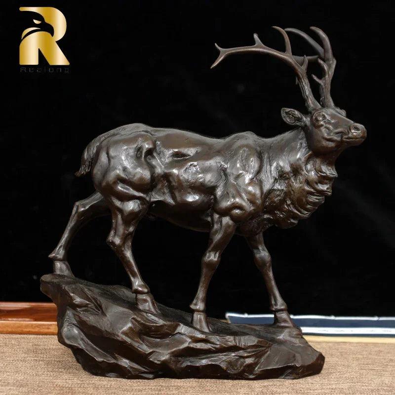 Bronze Deer Buck Decorative Sculpture for Living Room Tabletop Decor