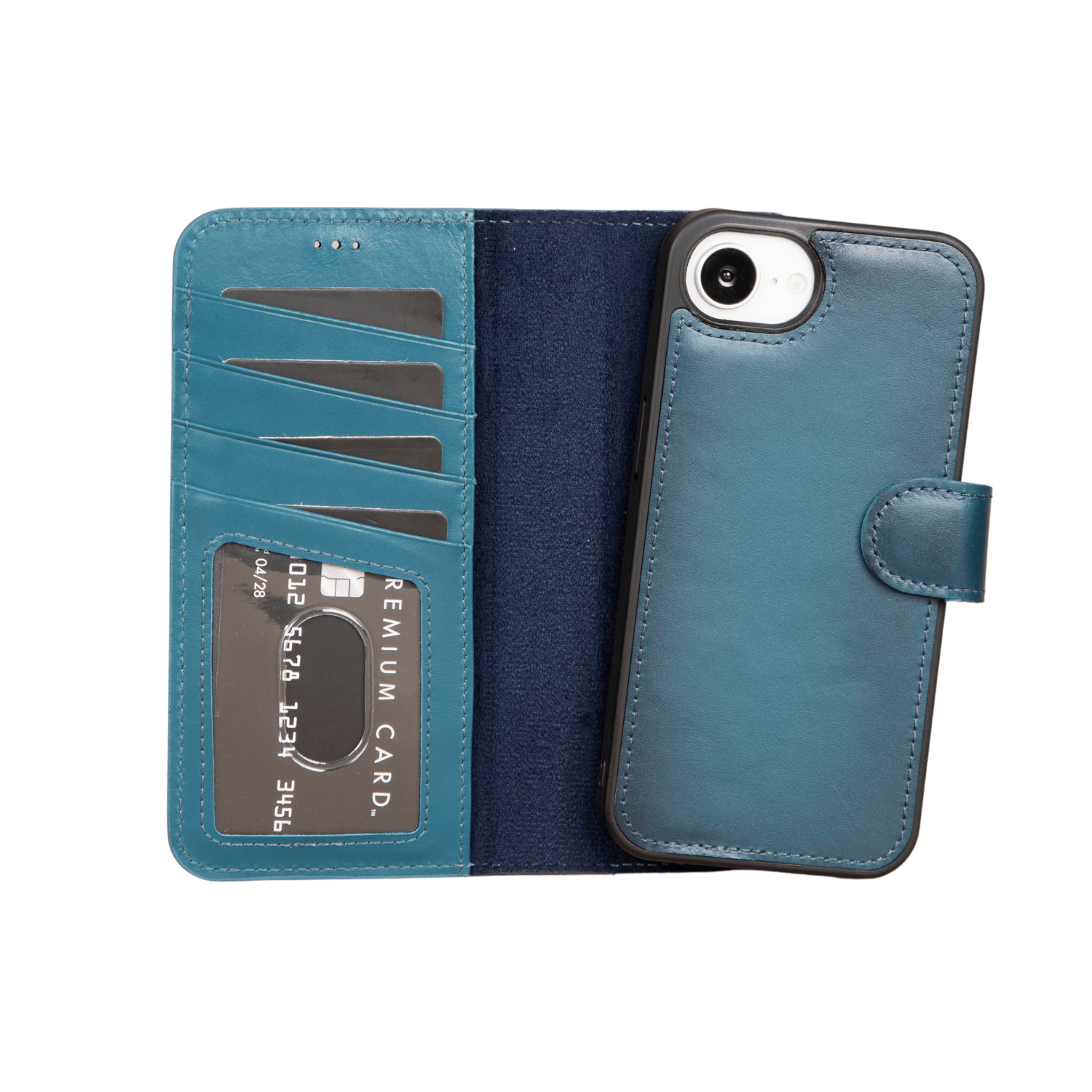 iPhone 16e Leather Wallet Case - Petrol Blue - Brooklyn