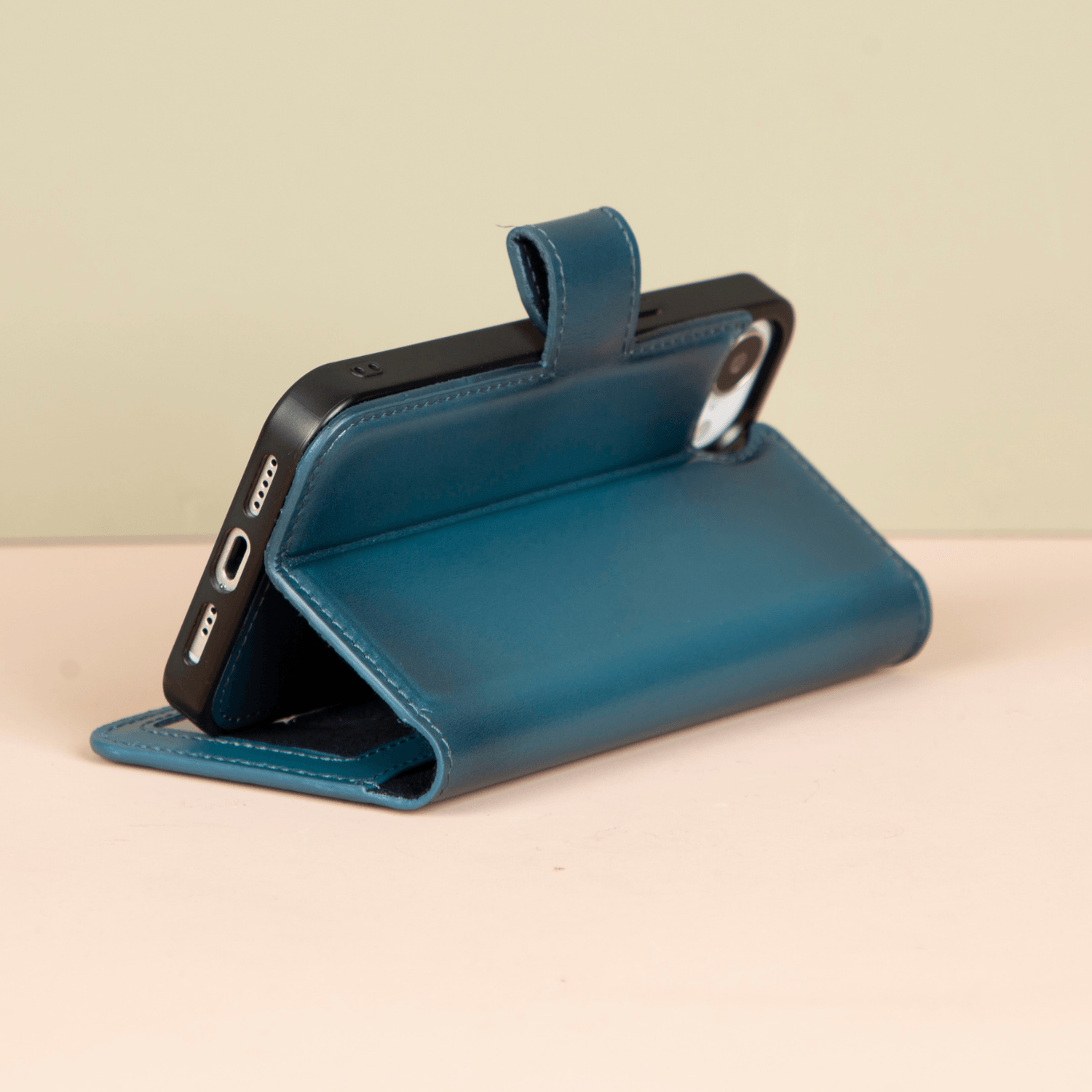 iPhone 16e Leather Wallet Case - Petrol Blue - Brooklyn