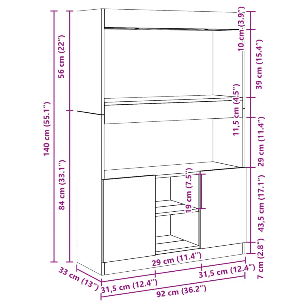 Brown Oak Highboard Cabinet with Modern Design