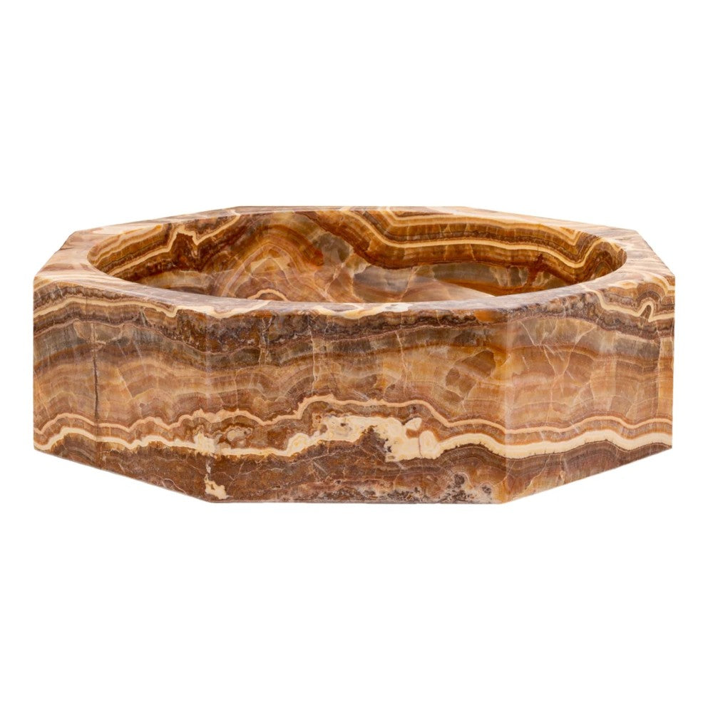 Brown Onyx Translucent Octagon Natural Stone Vessel Sink Polished  (D)17