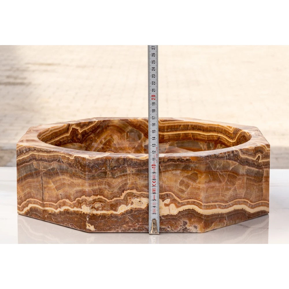 Brown Onyx Translucent Octagon Natural Stone Vessel Sink Polished  (D)17