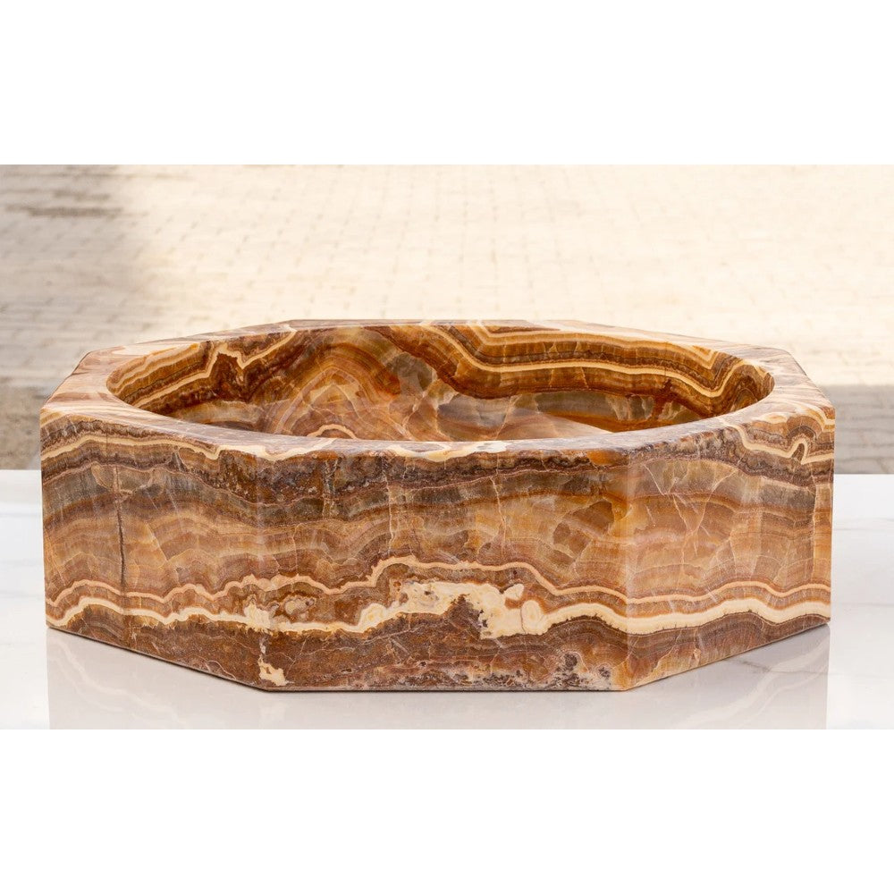 Brown Onyx Translucent Octagon Natural Stone Vessel Sink Polished  (D)17
