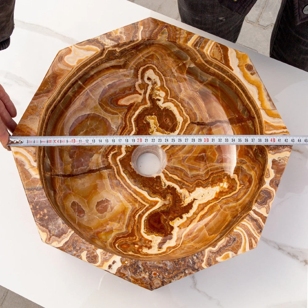 Brown Onyx Translucent Octagon Natural Stone Vessel Sink Polished  (D)17