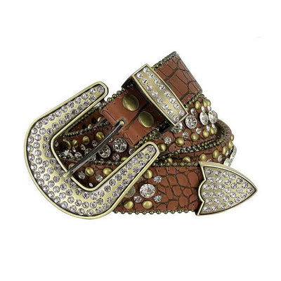Brown Men Women Rhinestone Belt for Jeans