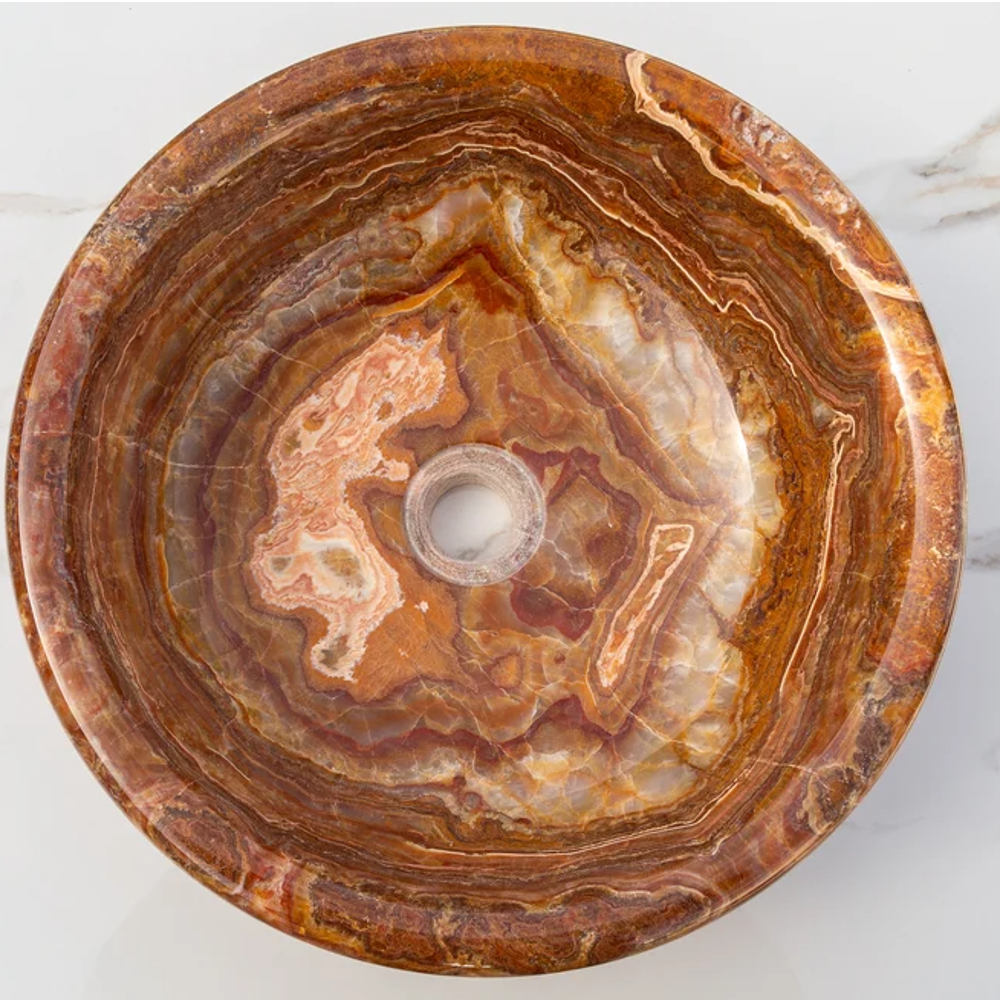 Brown Onyx Translucent Natural Stone Drop-in Vessel Sink Polished  (D)16