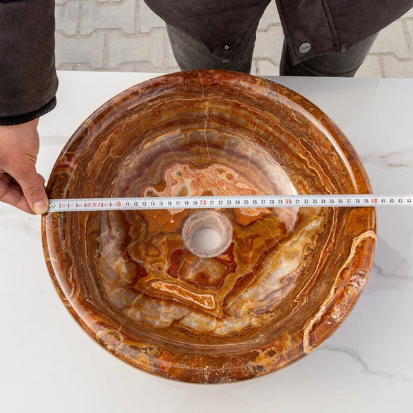 Brown Onyx Translucent Natural Stone Drop-in Vessel Sink Polished  (D)16