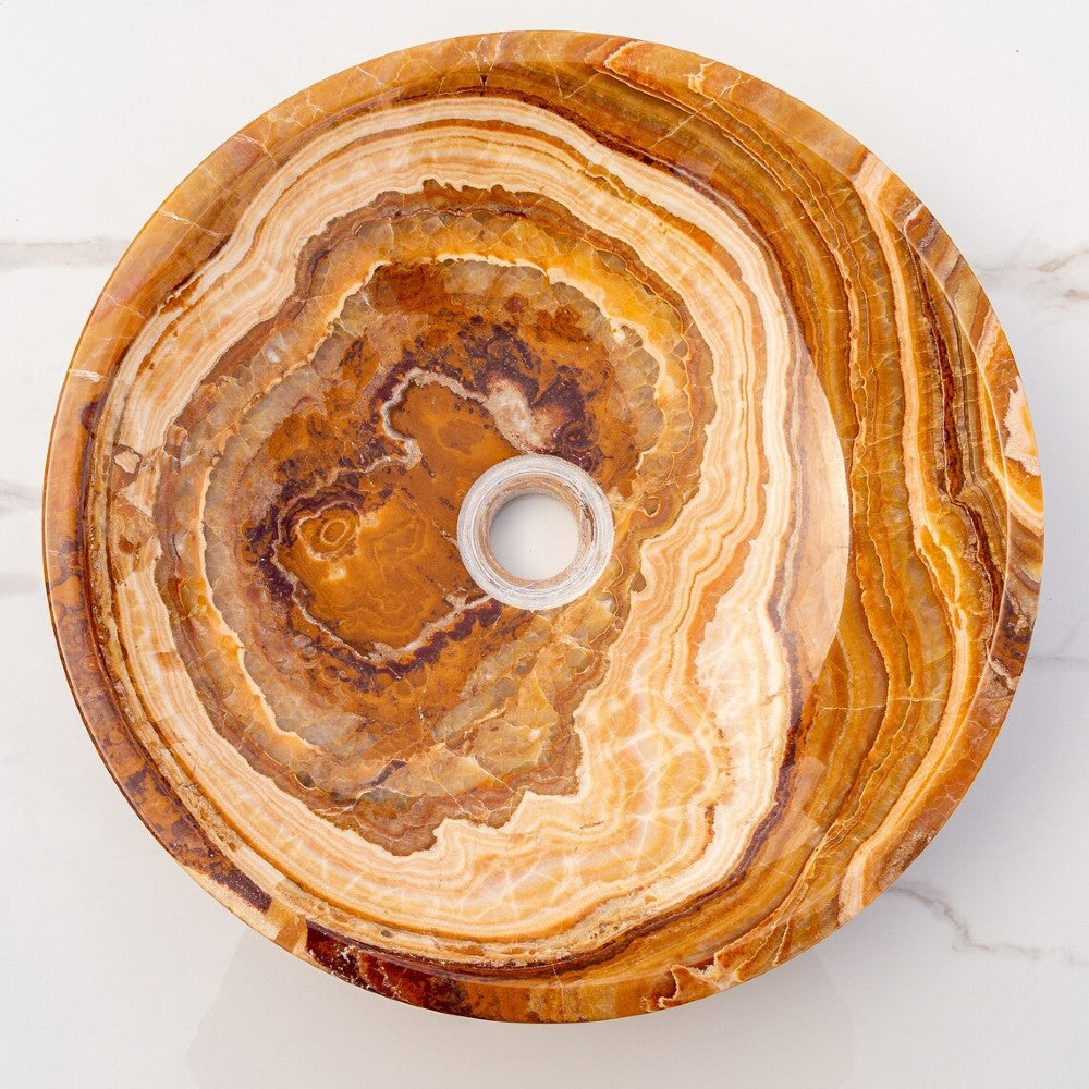 Brown Onyx Translucent Natural Stone Vessel Bowl Sink Polished  (D)16
