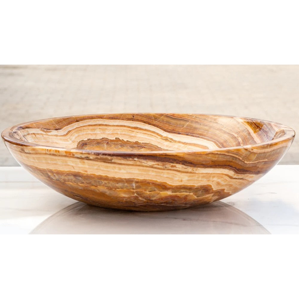 Brown Onyx Translucent Natural Stone Vessel Bowl Sink Polished  (D)16