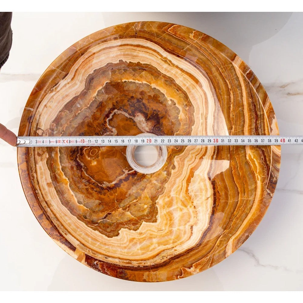 Brown Onyx Translucent Natural Stone Vessel Bowl Sink Polished  (D)16
