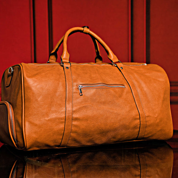 Brown Tumbled Leather 2 Bag Set (Commuter Backpack and Duffle Bag) Sole Premise