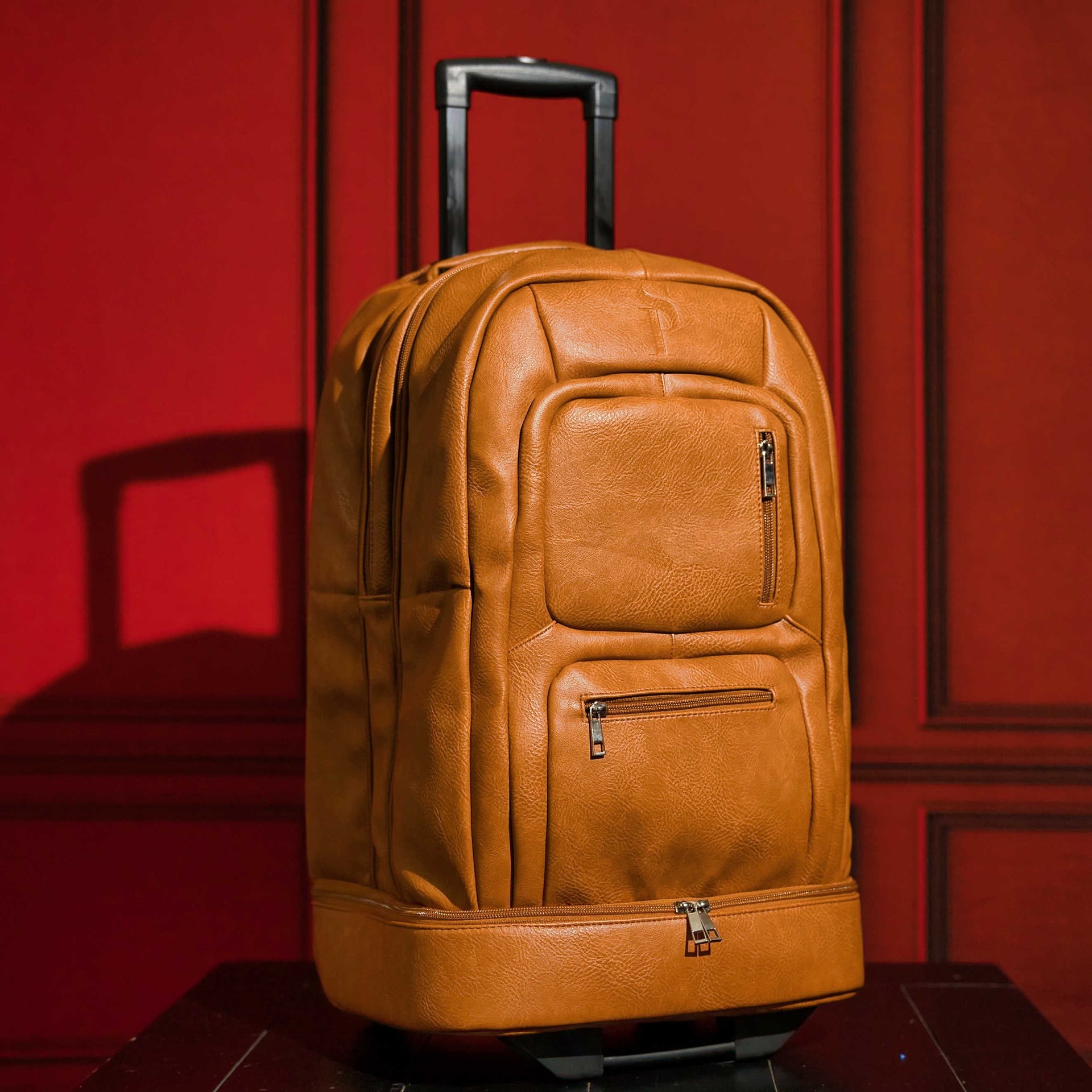 Brown Leather Roller Carry-on Set Sole Premise