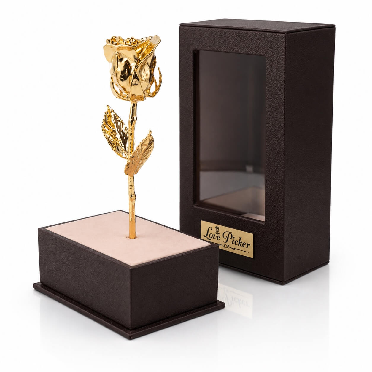 24K Gold Rose in Standing Clear Window Display Box | LovePicker