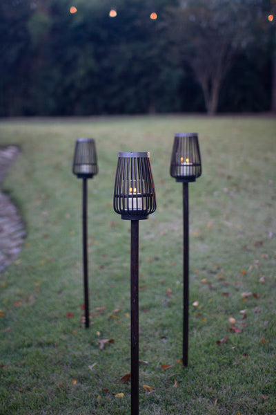 Brown Bamboo Lantern Garden Stake - Set of 4