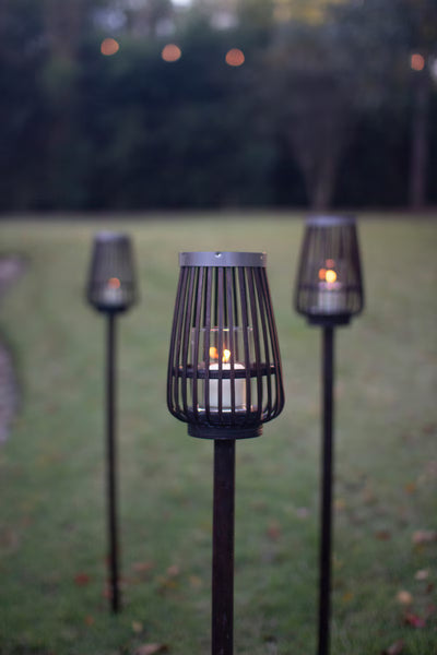 Brown Bamboo Lantern Garden Stake - Set of 4