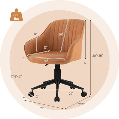 Modern Home Office Chair with Curved Backrest and Comfortable Armrests-Brown