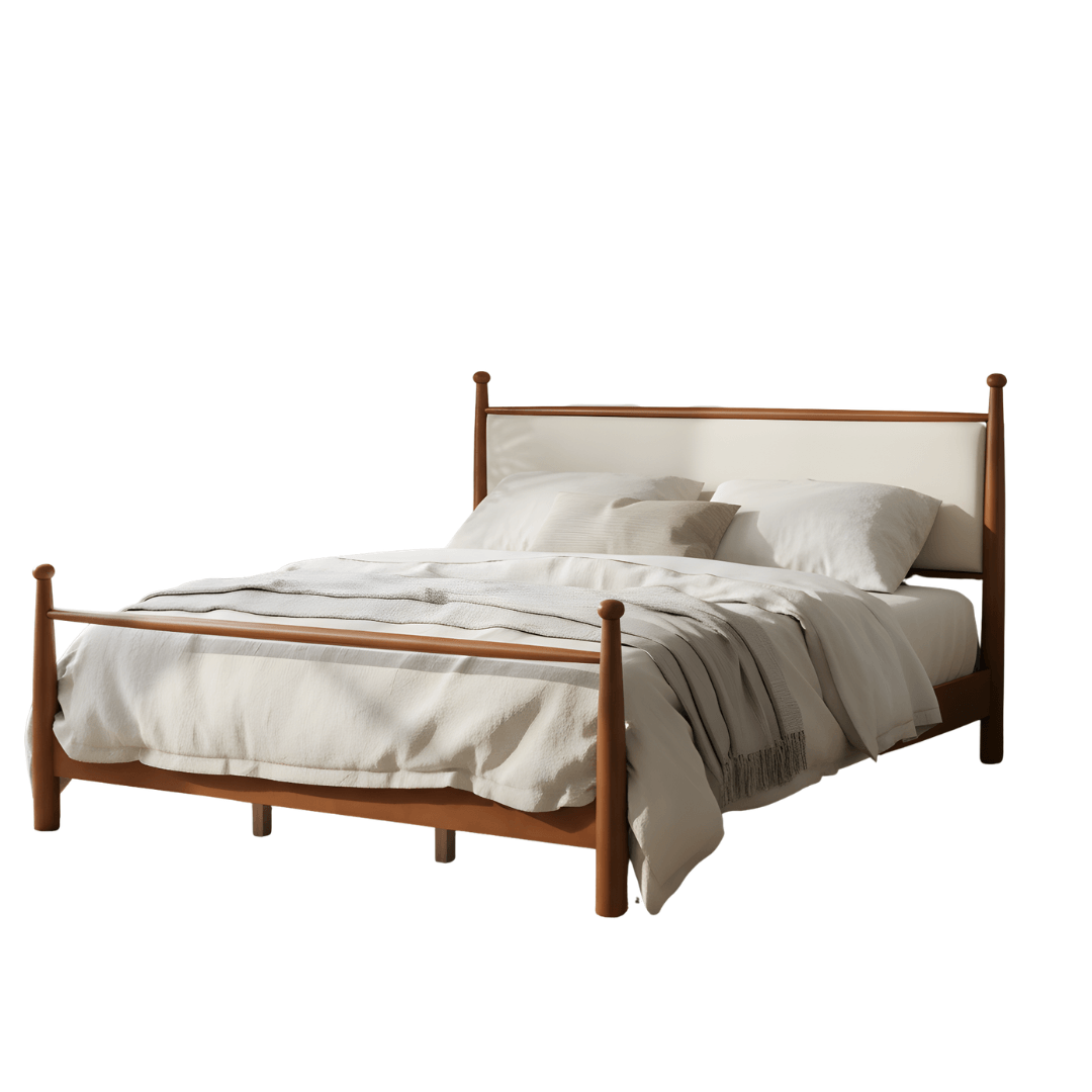 King Size Solid Poplar & Plywood Bed Frame with Upholstered Headboard