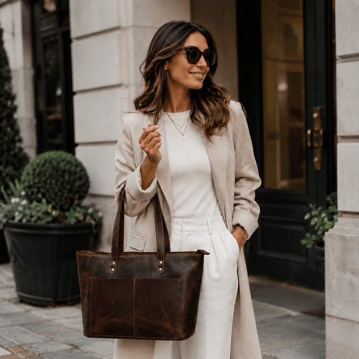 Classic Black Leather Tote Bag