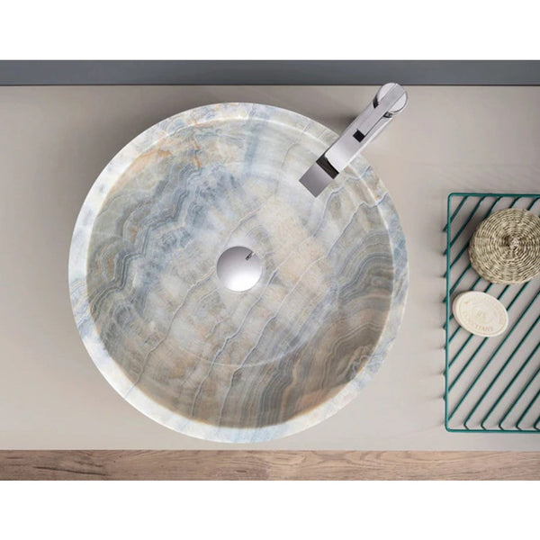 Natural Stone Bubble Gray Translucent Onyx Vessel Sink Polished (D)16