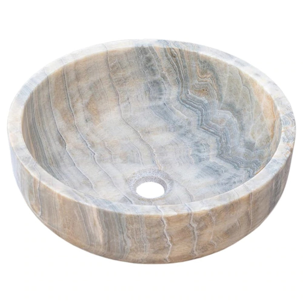 Natural Stone Bubble Gray Translucent Onyx Vessel Sink Polished (D)16