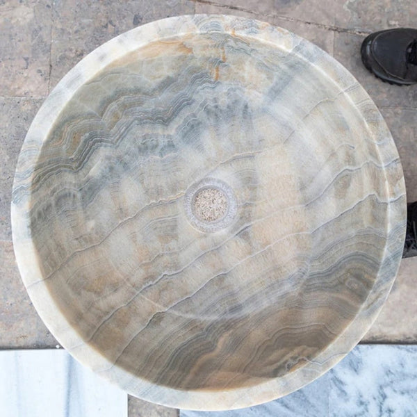 Natural Stone Bubble Gray Translucent Onyx Vessel Sink Polished (D)16