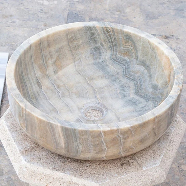 Natural Stone Bubble Gray Translucent Onyx Vessel Sink Polished (D)16