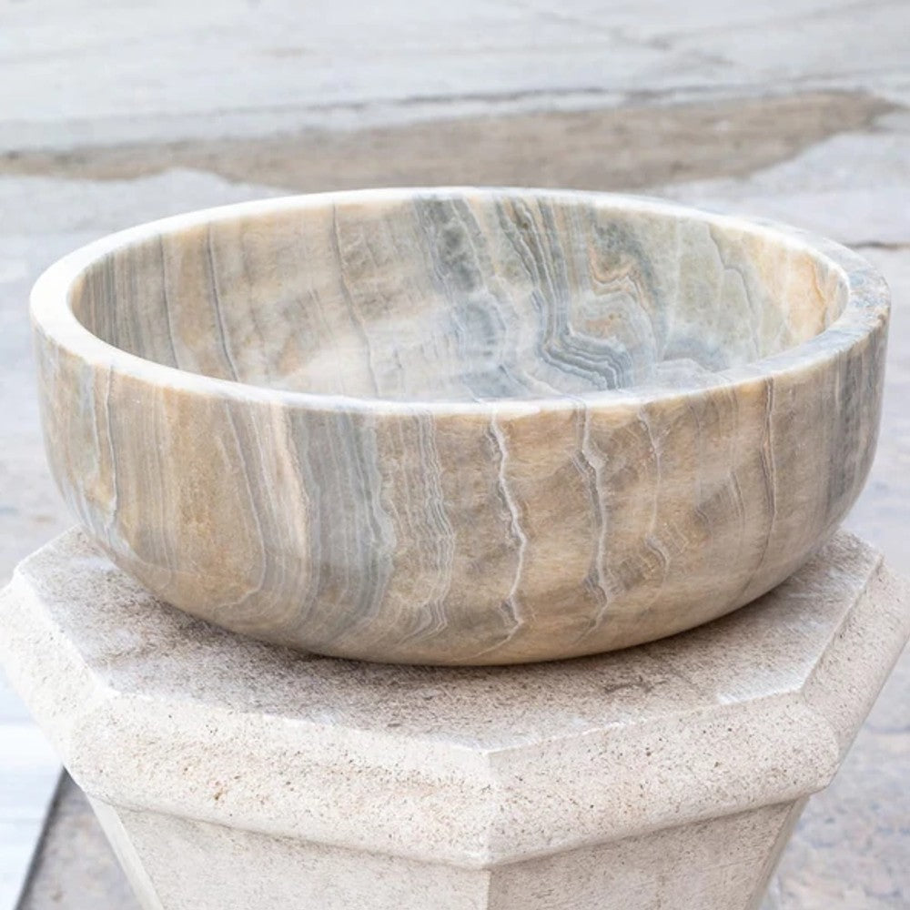 Natural Stone Bubble Gray Translucent Onyx Vessel Sink Polished (D)16