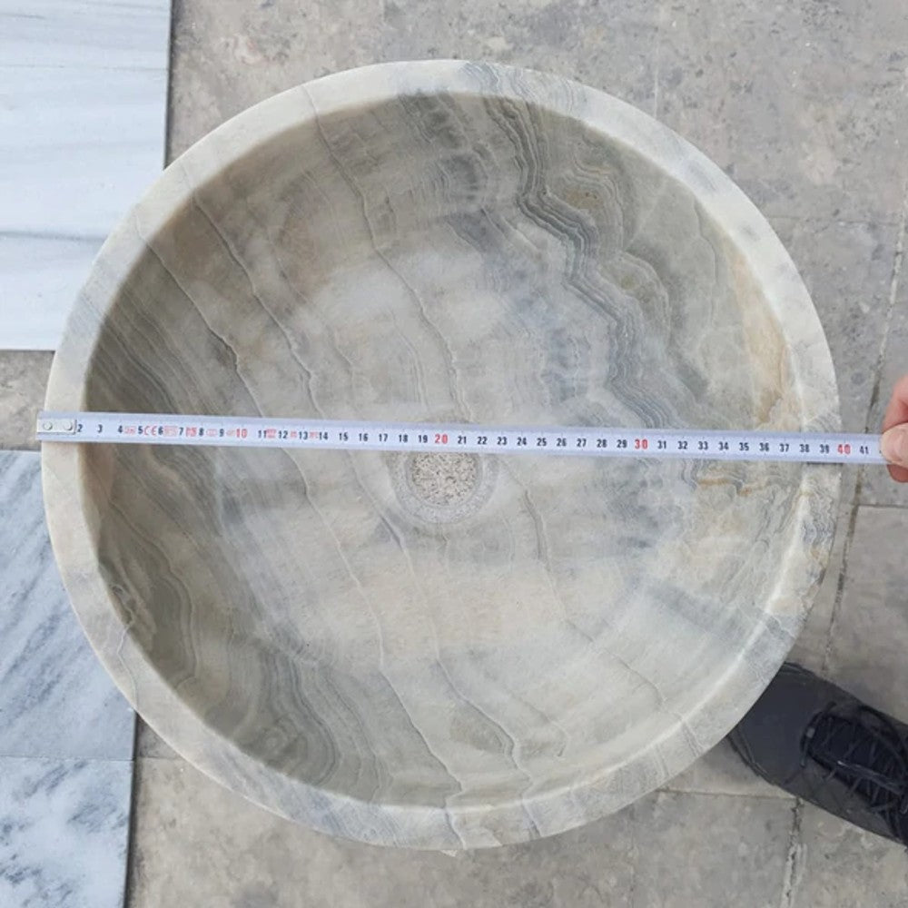 Natural Stone Bubble Gray Translucent Onyx Vessel Sink Polished (D)16
