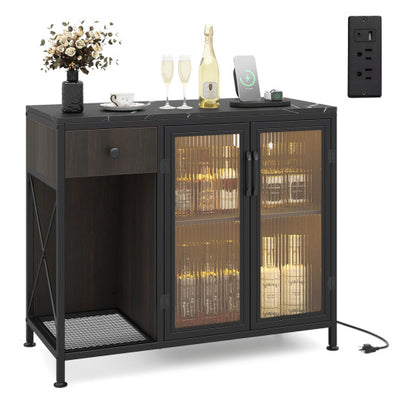 Buffet Sideboard with Doors Power Outlets and LED Light-Black