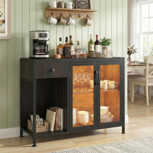 Buffet Sideboard with Doors Power Outlets and LED Light-Black