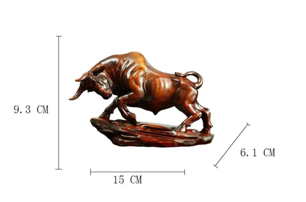 Bull Figurine Hand Carved Boxwood Charging Sculpture for Your Desk